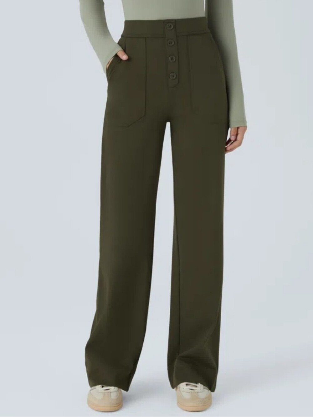 Halara High Waisted Pockets Straight Leg Casual Pants Sz MP Green